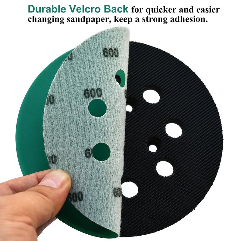 Aiyard 5-Inch 8-Hole Wet Dry Sanding Discs 600 Grit, Polyester Film Backed Heavy-Duty Hook and Loop Sandpaper for Random Orbital Sander, 50-Pack - Image 5